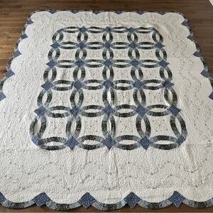 Vintage Double Wedding Ring Quilt Patchwork King Size Quilt Cotton